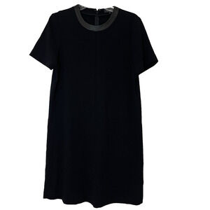 NWOT Rag & Bone black crew neck short sleeve shift dress Leather trim collar Med